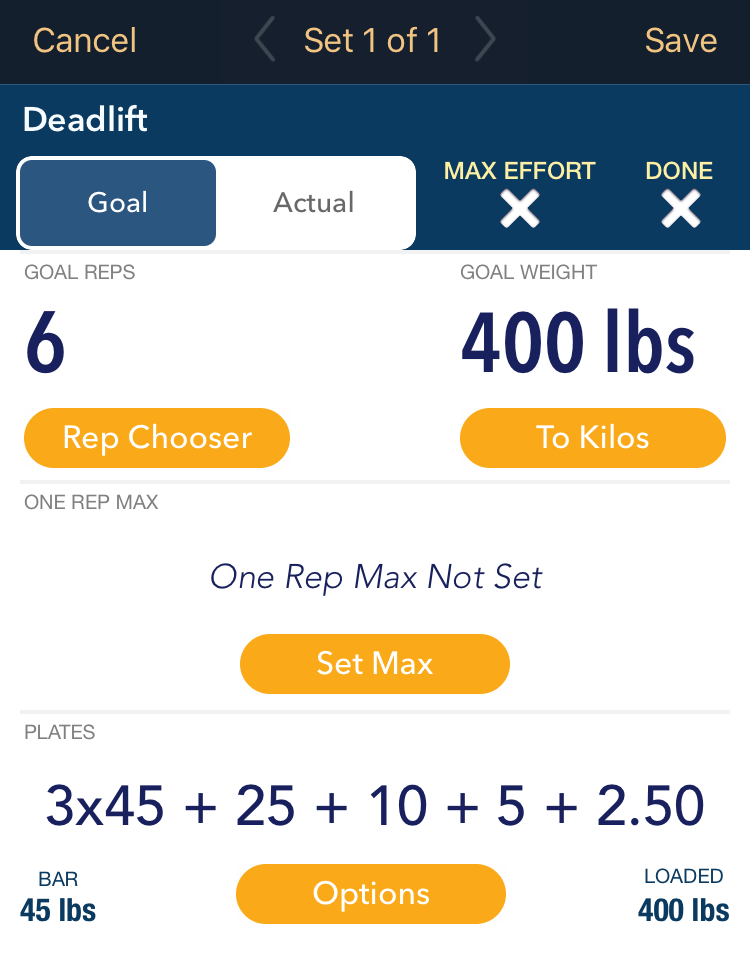 Set Detail: Reps & Weight